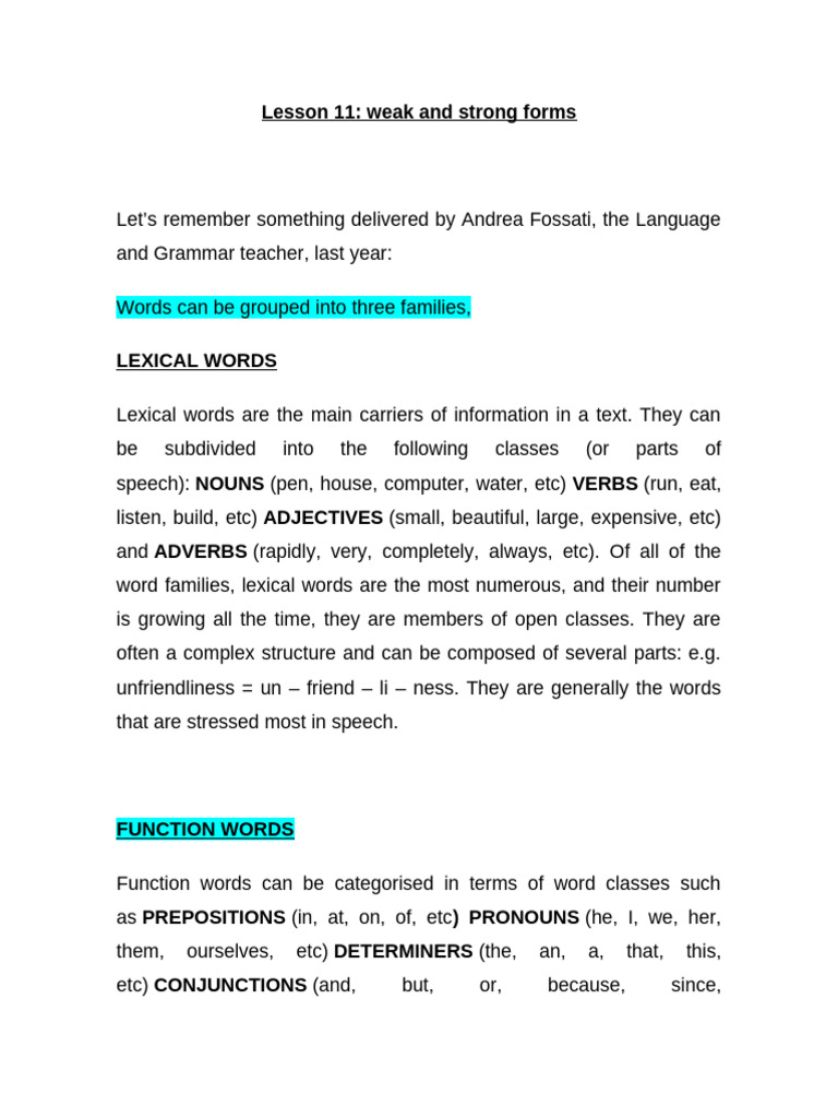 Understanding Weak and Strong Forms | PDF | Part Of Speech | Stress ...