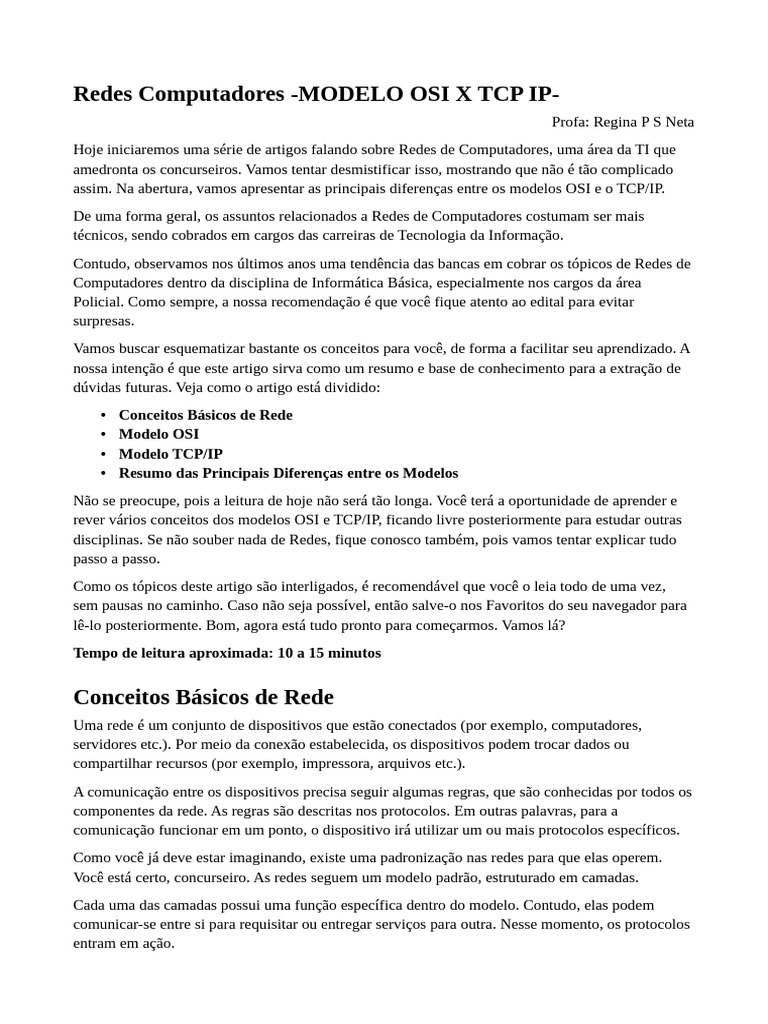 Diferenças entre Modelos OSI e TCP/IP | PDF | Modelo OSI | Suíte de ...