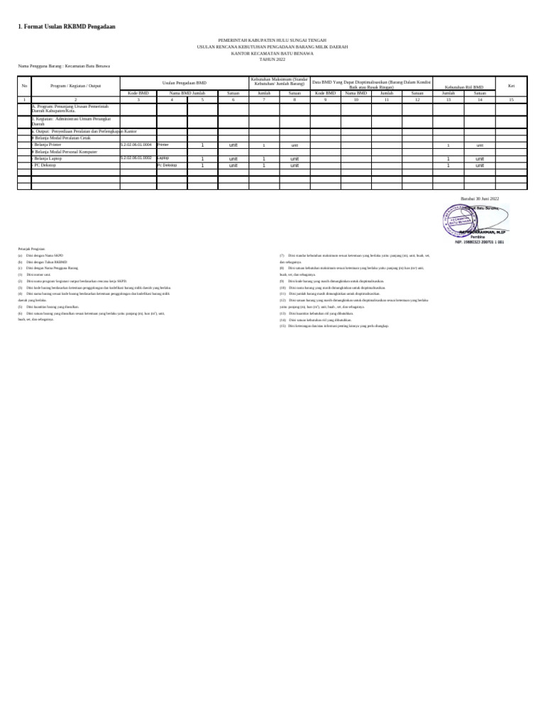 RKBMD 2022: Usulan Pengadaan dan Pemeliharaan | PDF
