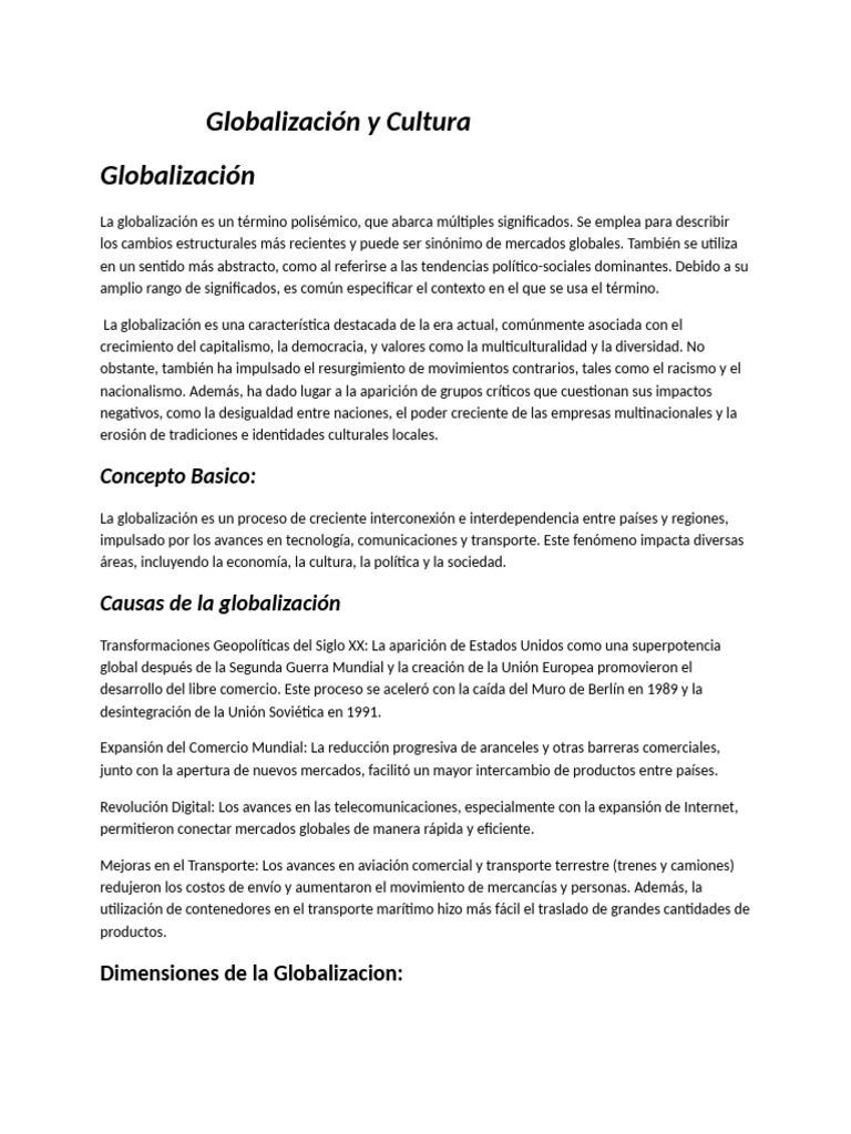 Impacto de la Globalización en la Cultura | PDF | Globalización ...