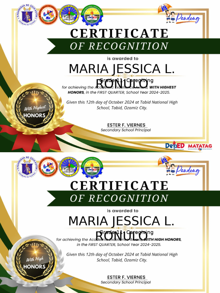 Certificate 1ST Quarter Editable | PDF
