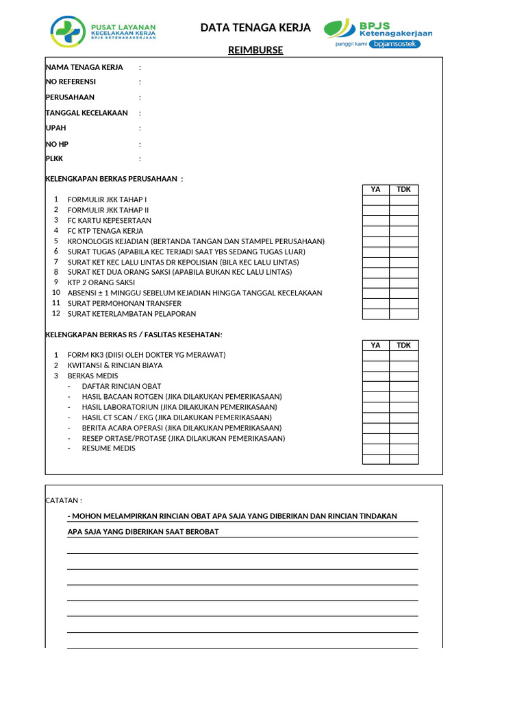 Dokumen Reimburse Kecelakaan Kerja | PDF | Pengelolaan Keuangan & Uang ...