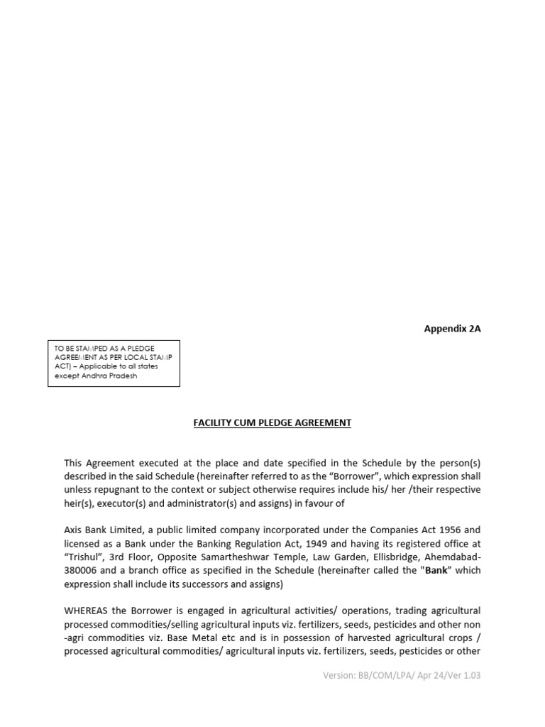 Facility Cum Pledge Agreement Overview | PDF | Loans | Banks