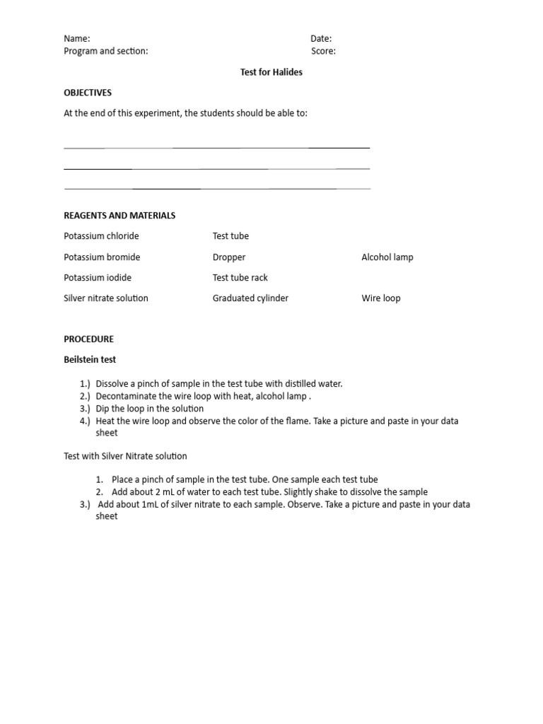 Test For Halides | PDF | Science & Mathematics