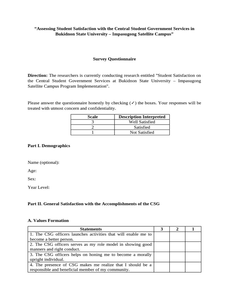 Student Satisfaction Survey at BSU Impasugong | PDF | Psychology ...