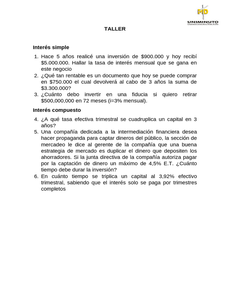 Taller Int Simple y Compuesto | PDF