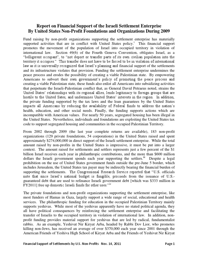 11.11.14. Financial Support of Settlements by US NonProfits PDF Nonprofit Organization