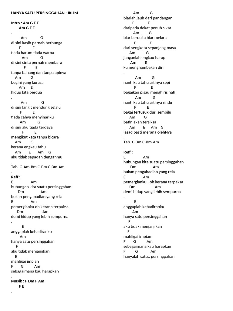 Lirik dan Chord Hanya Satu Persinggahan | PDF | Puisi