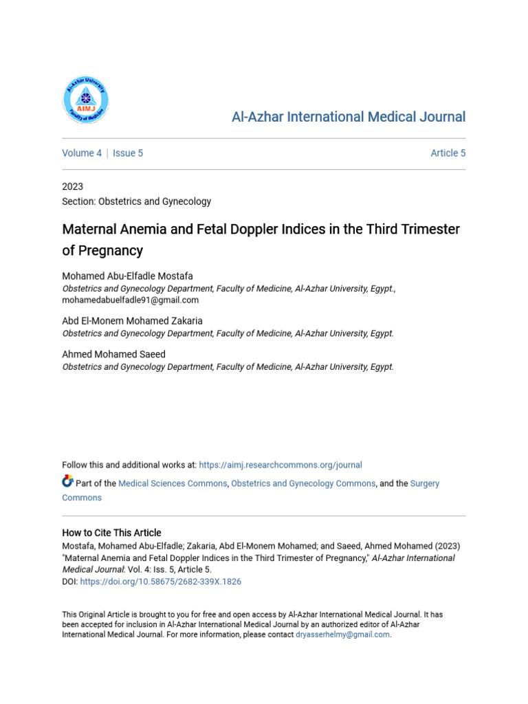 Maternal Anemia's Impact on Fetal Doppler | PDF | Pregnancy | Fetus