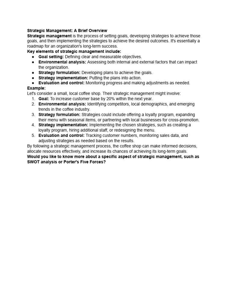 Strategic Management in Action: Coffee Shop Example | PDF