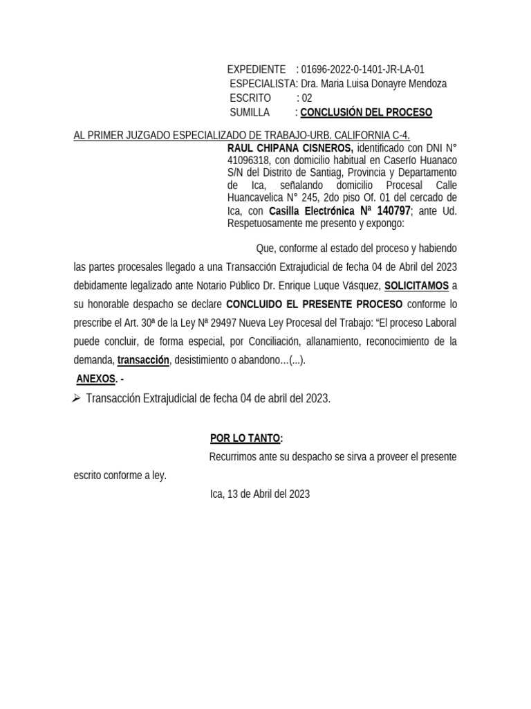 Conclusion Del Proceso Laboral | PDF