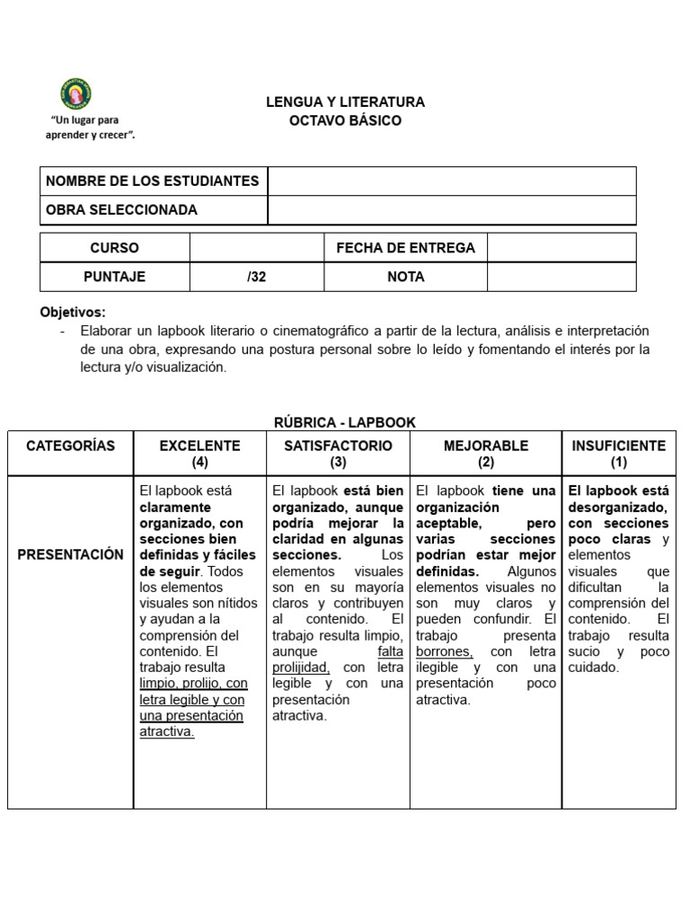 Lapbook Literario para Octavo Básico | PDF