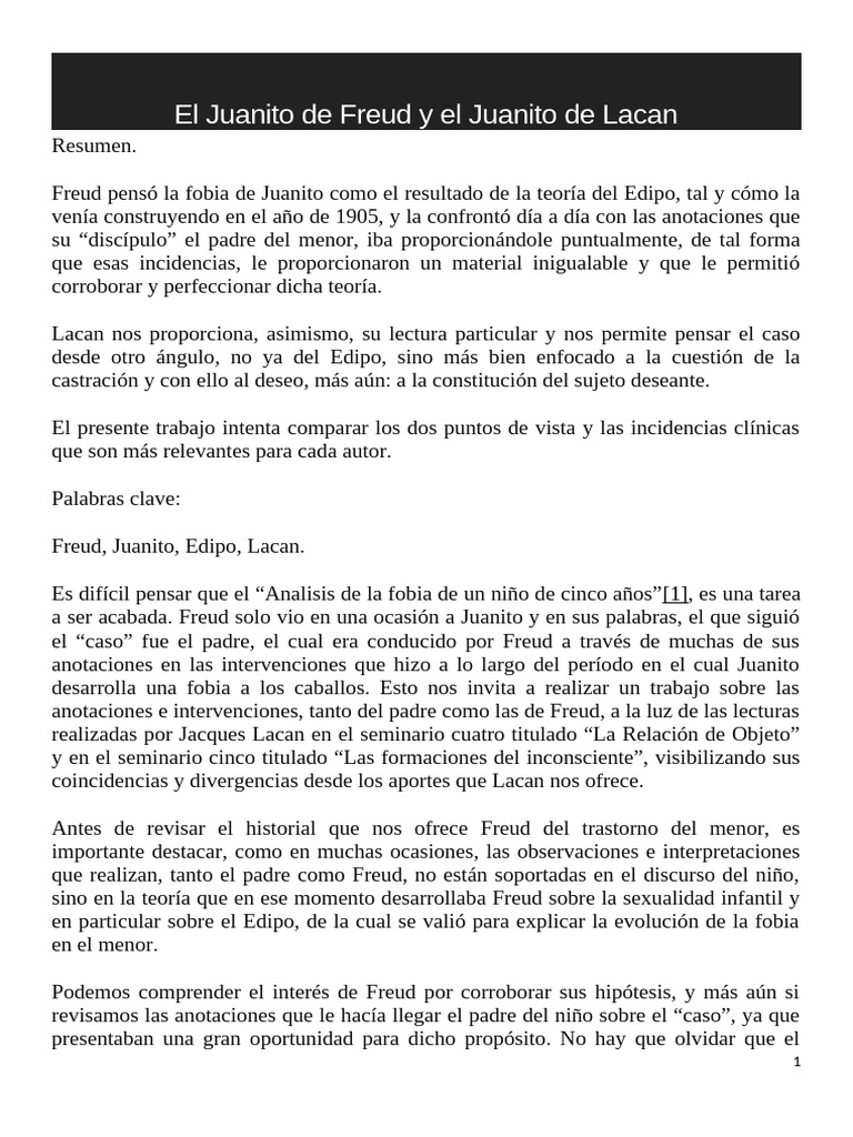 El Juanito de Freud y El Juanito de Lacan | PDF | Jacques Lacan ...