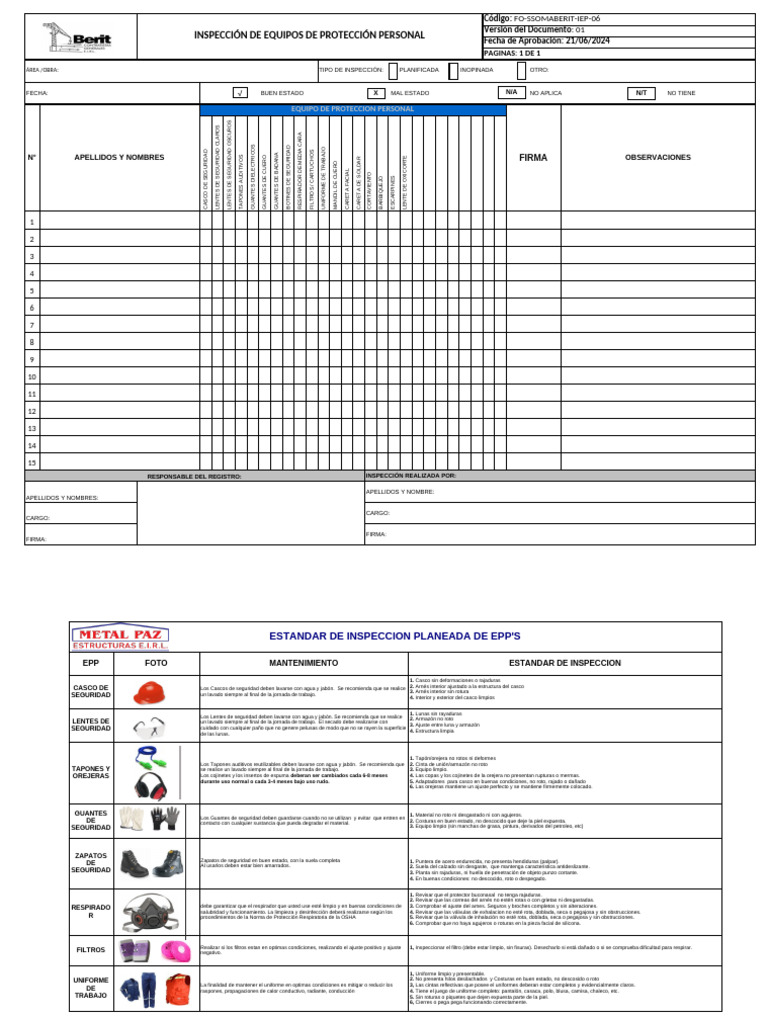 Inspección de EPP: Estándar y Procedimientos | PDF