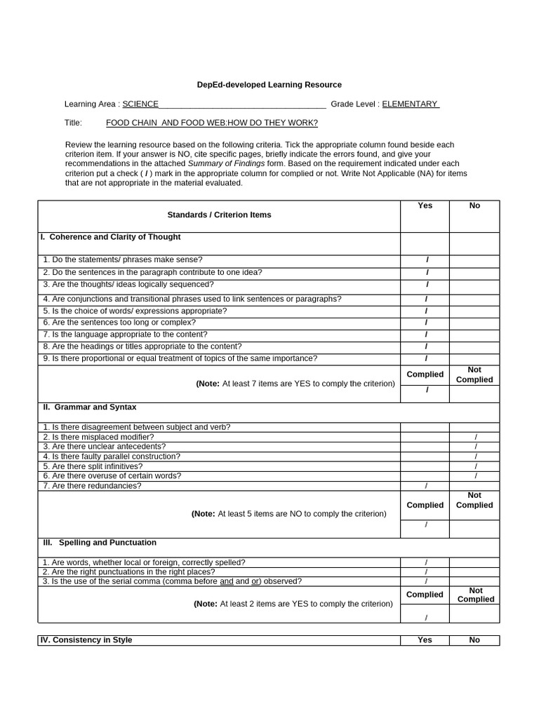 EVALUATION TOOL FOR Language | PDF | Subject (Grammar) | Linguistics