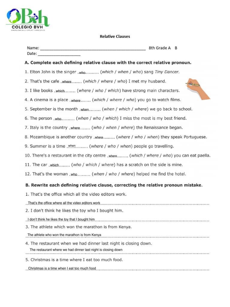Relative Clauses - Worksheet | PDF