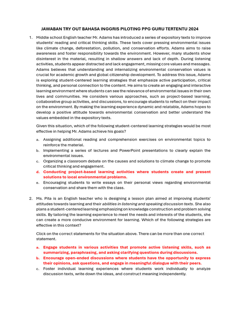 Tryout Bahasa Inggris Pdf Learning Reading Comprehension