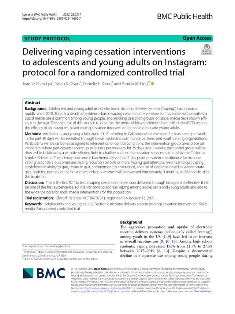 Instagram Vaping Cessation Trial Protocol | PDF | Electronic Cigarette ...