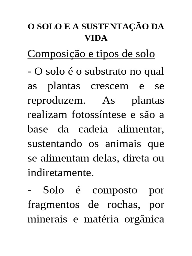 O Solo e A Sustentação Da Vida | PDF | Solo | Plantas