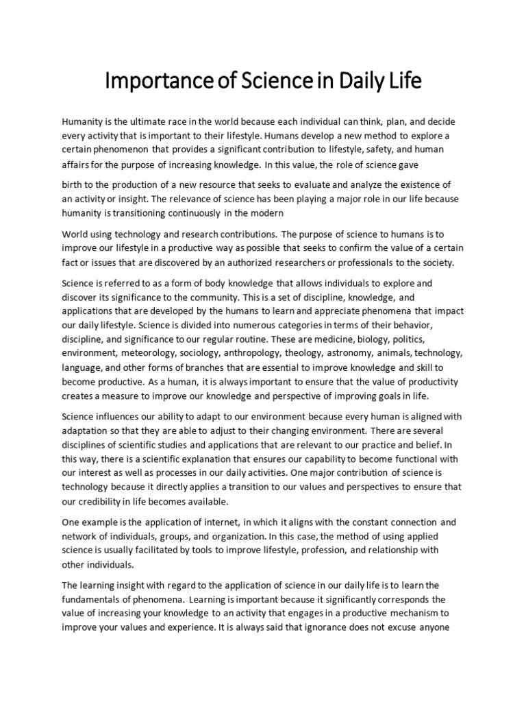 Importance of Science in Our Daily Life PDF | PDF | Science | Knowledge