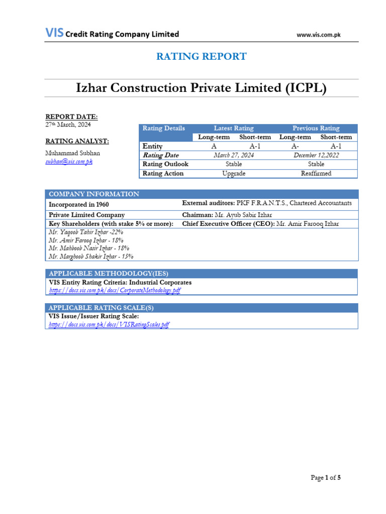 Construction Industry Rating Update | PDF | Leverage (Finance) | Debt