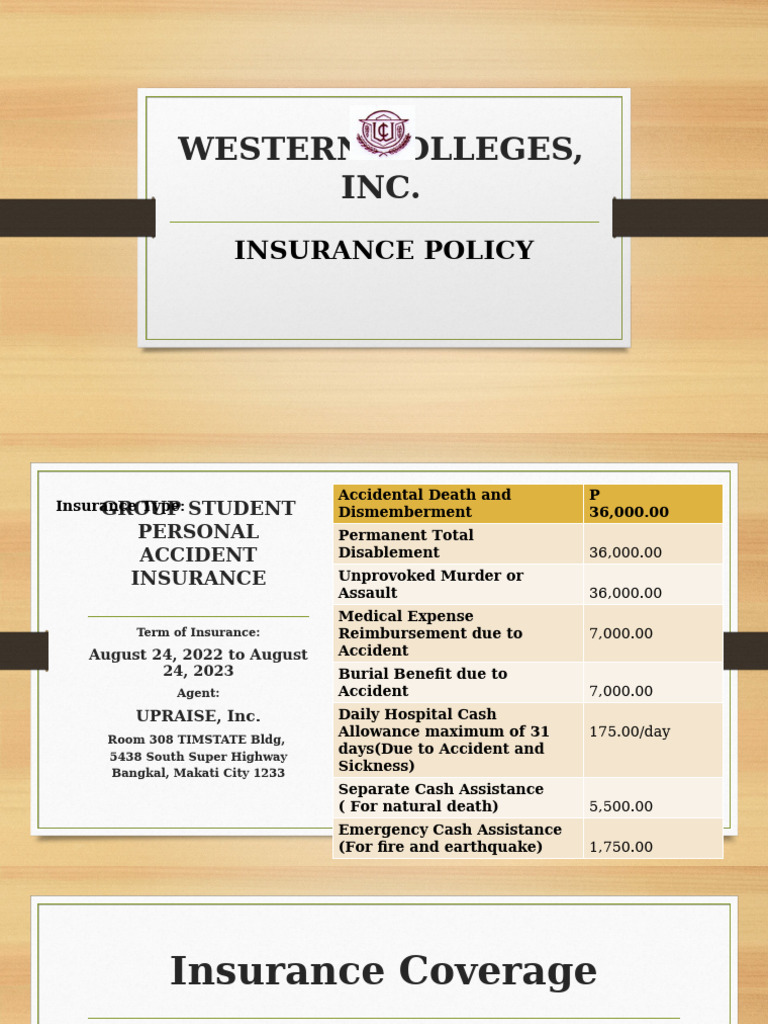 Student Accident Insurance Policy Details | PDF | Insurance | Medicine