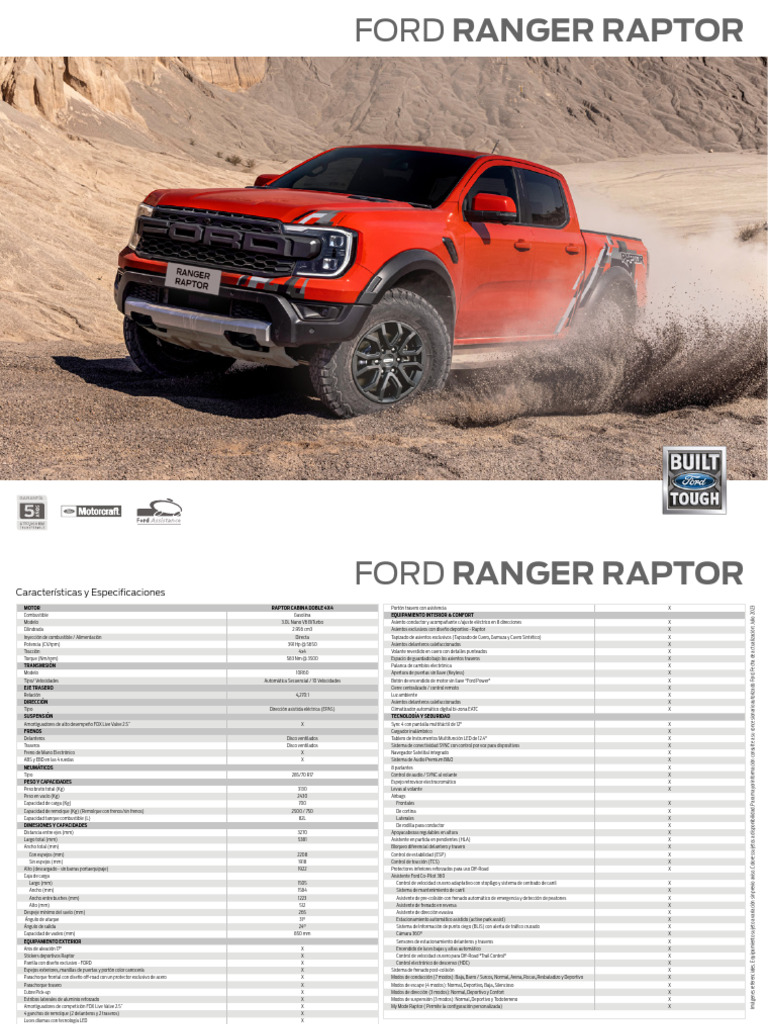 fpe-ficha-tecnica-ranger-raptor | PDF | Vehículo de motor | Tecnologías ...