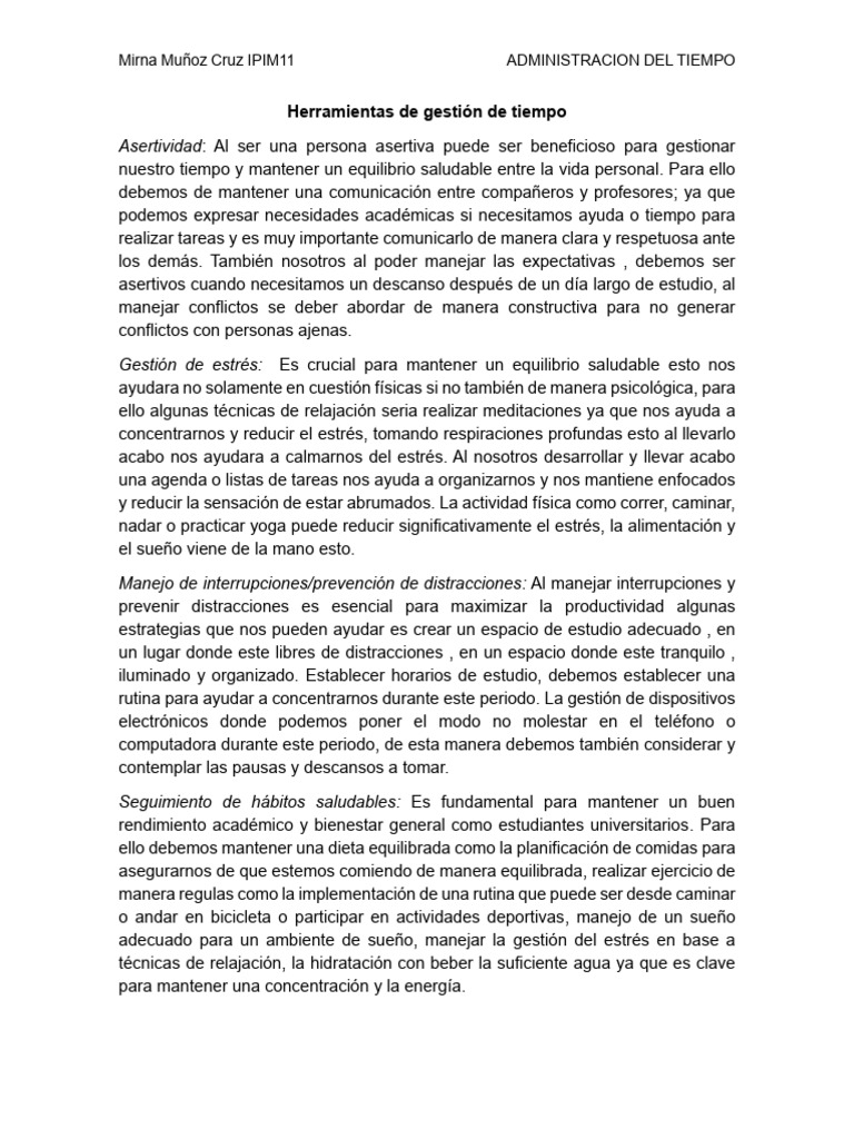 Resumen Herramientas Del Tiempo | PDF | Estrés (biología) | Gestión del ...