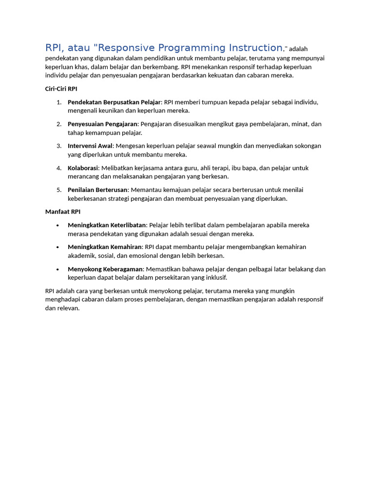 Apa Itu RPI dalam Pendidikan? | PDF | Karier & Perkembangan