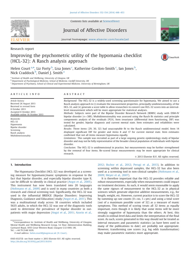 Improving The Psychometric Utility of TH | PDF | Mania | Bipolar Disorder