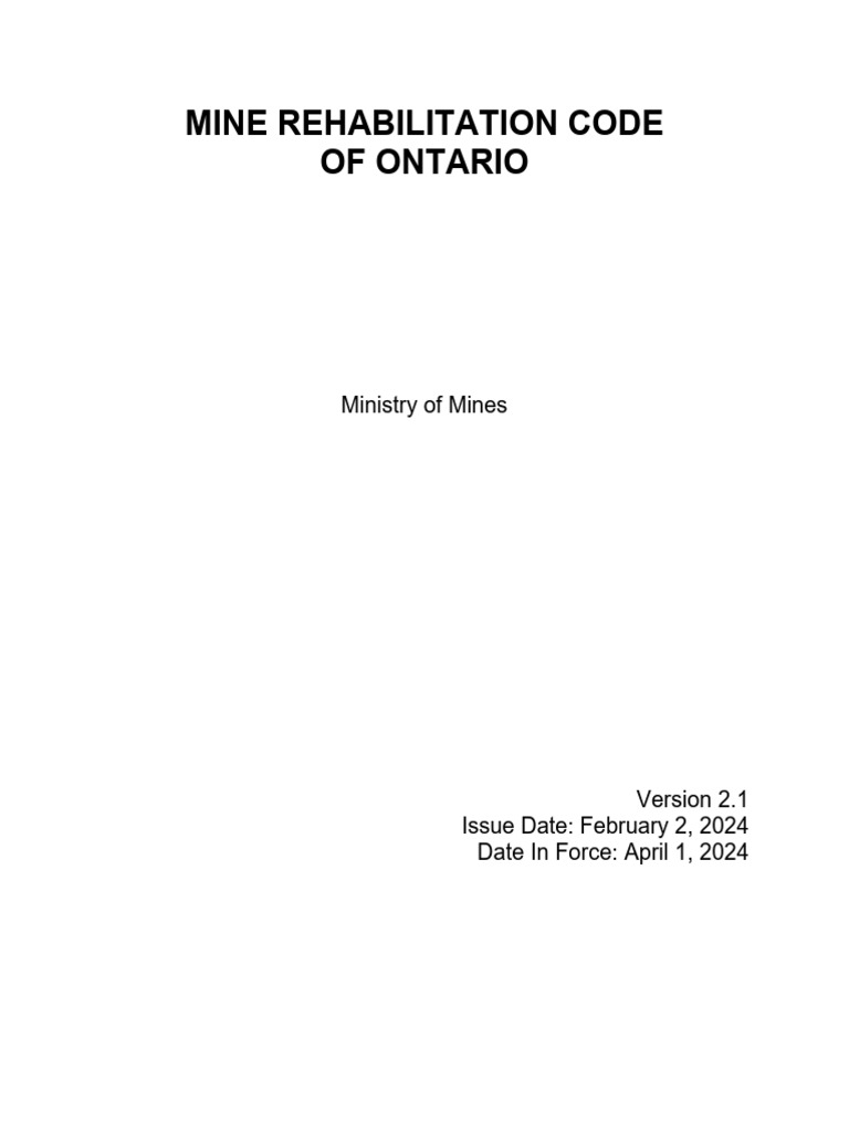 Ontario Mine Rehabilitation Code 2024 | PDF | Concrete | Mining