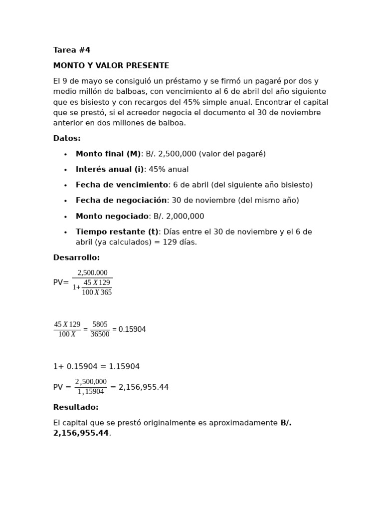 Tarea 4 Matematica Financiera | PDF | Negocios