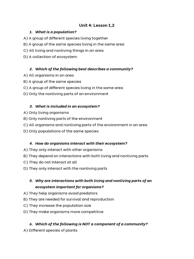 Unit 4 - Lesson 1,2 | PDF | Ecosystem | Natural Environment