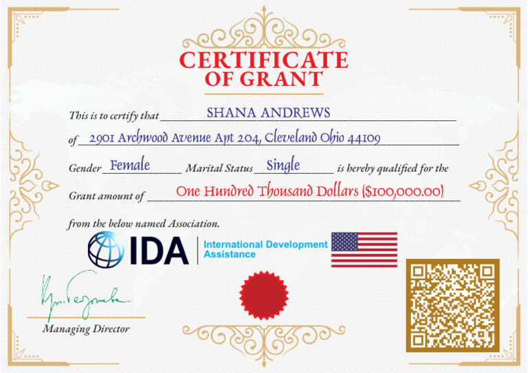 Grant Certificate | PDF | Career & Growth | Finance & Money Management