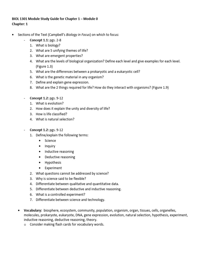BIOL 1301 Chapter 1 Study Guide | PDF