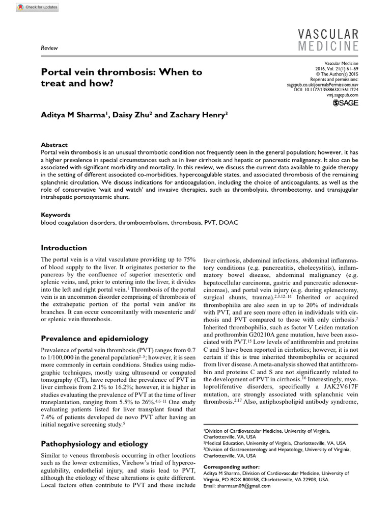 Portal Vein Thrombosis: Causes and Treatments | PDF | Thrombosis ...