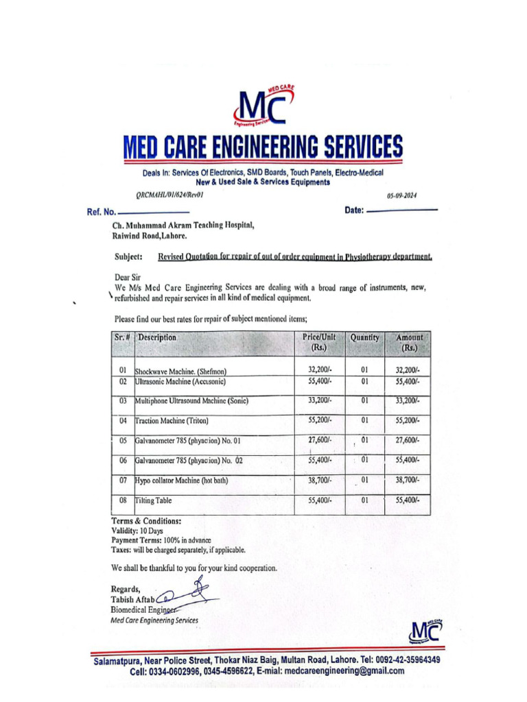 Med Care Engineering Services | PDF