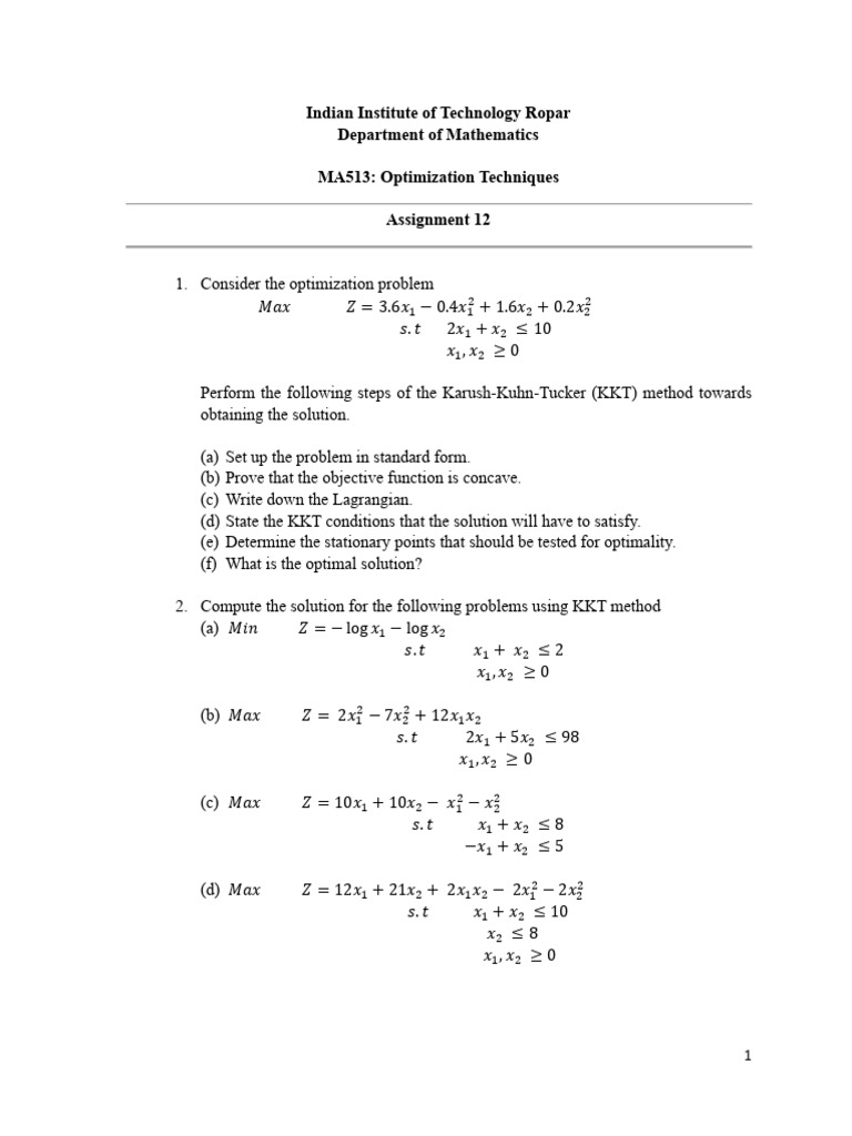 KKT Method for Optimization Problems | PDF | Teaching Methods & Materials