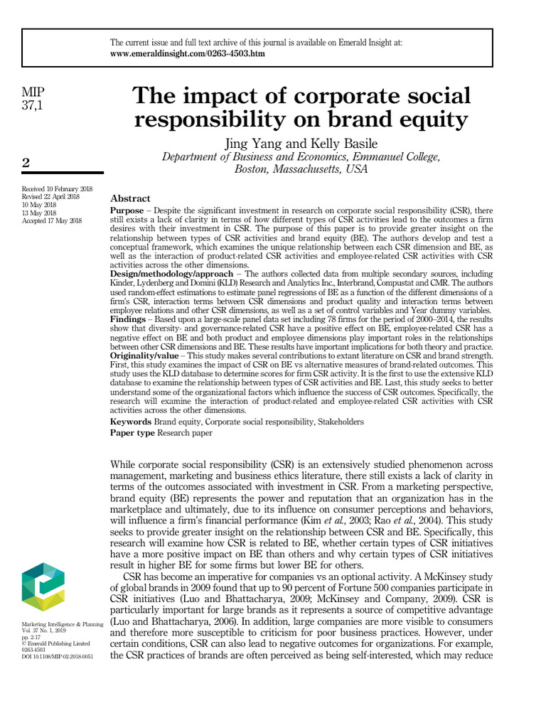 CSR's Influence on Brand Equity | PDF | Corporate Social Responsibility ...