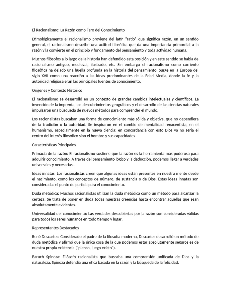 Racionalismo: La Razón en la Filosofía | PDF | Racionalismo | Razón