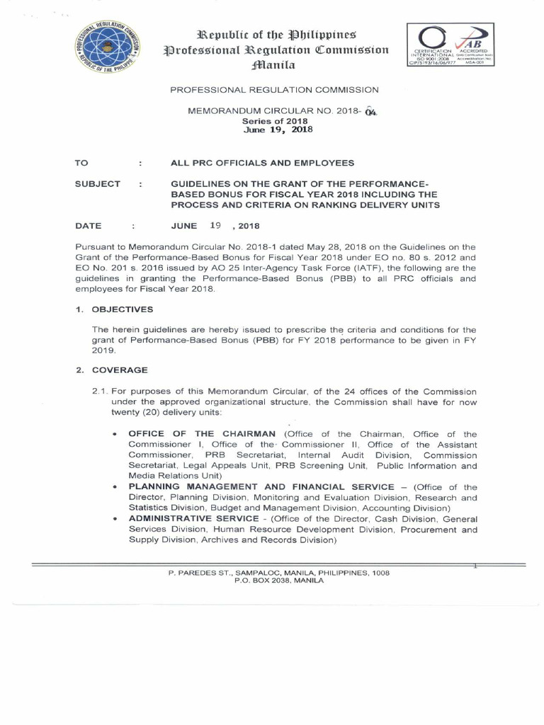 PRC Memo 2018 04 | PDF