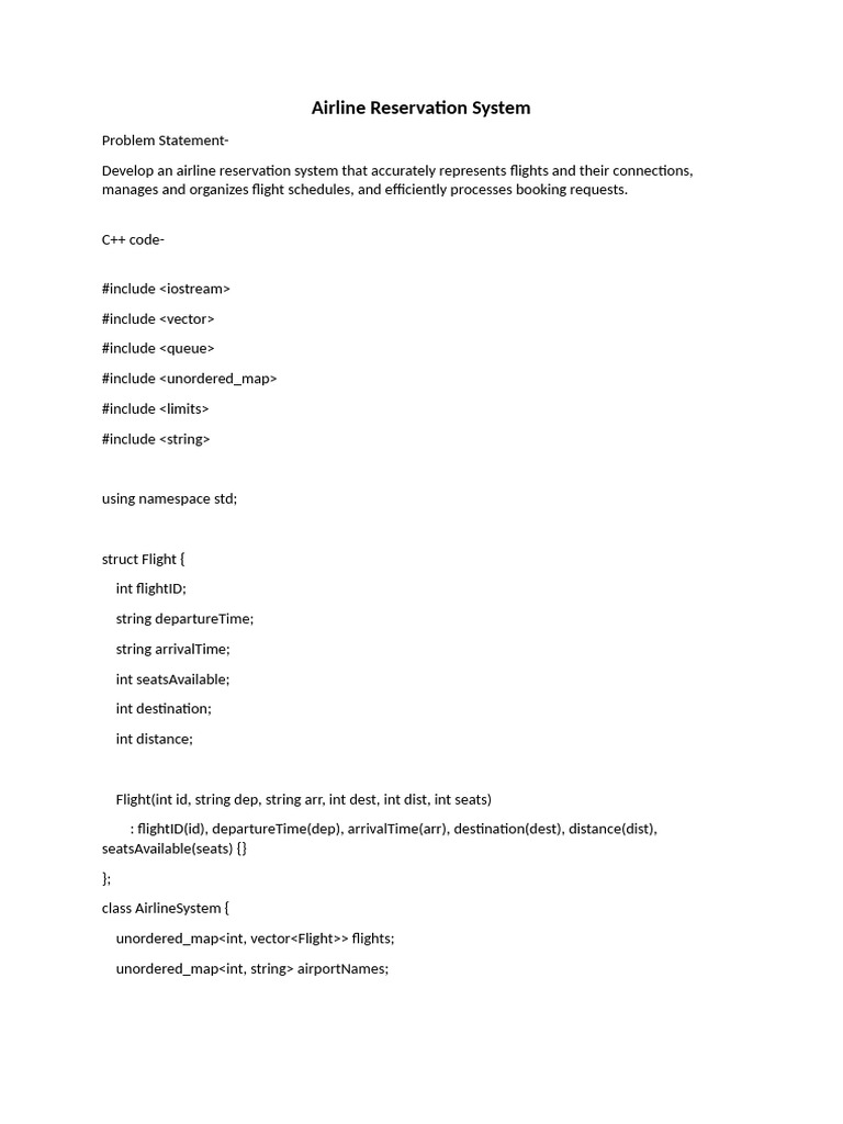 Airline Reservation System in C++ | PDF | Computer Programming ...