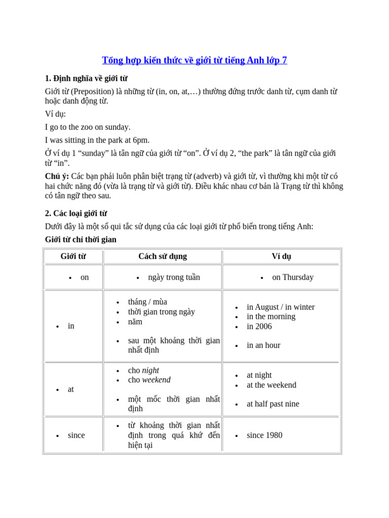 Bai Tap Ve Gioi Tu Tieng Anh Lop 7 | PDF