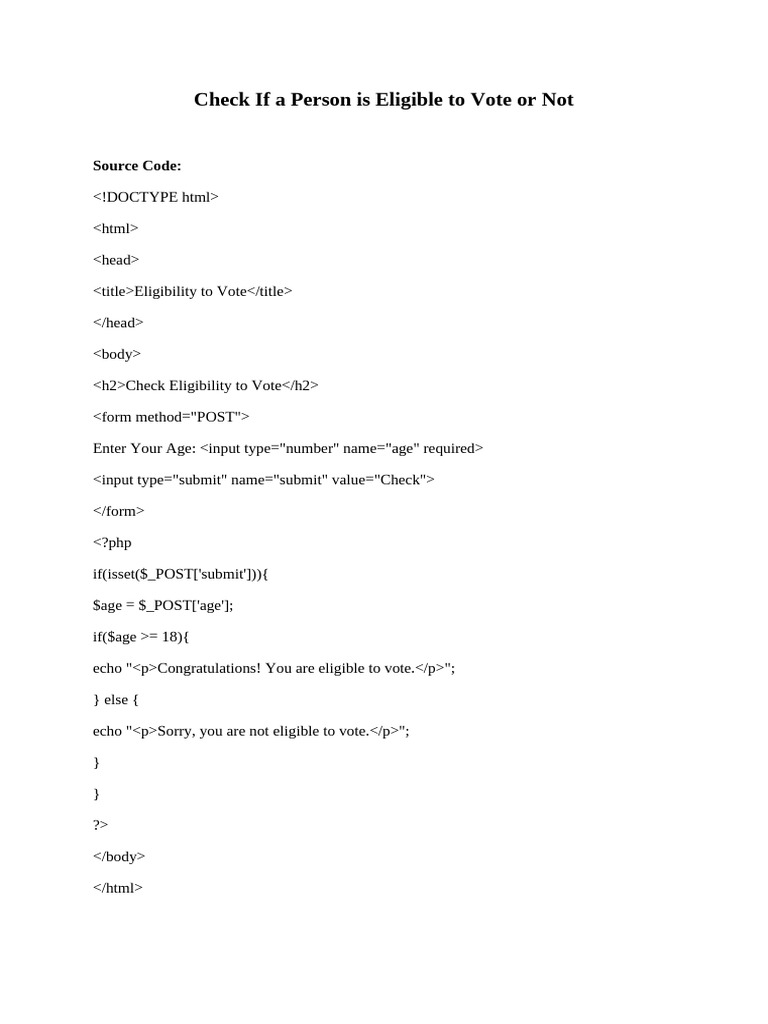 Check Voting Eligibility Program in PHP | PDF | Computers