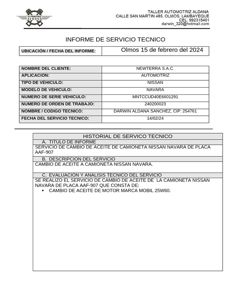 PLANTILLA INFORME DE SERVICIO TECNICO | PDF