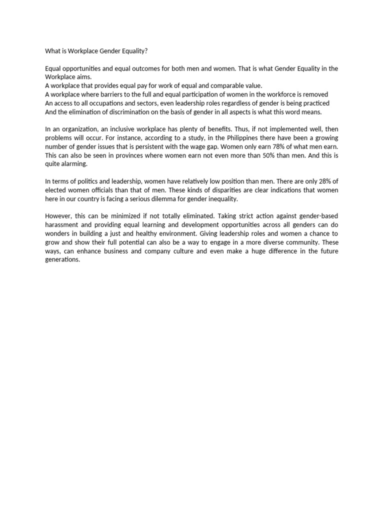 What Is Workplace Gender Equality | PDF