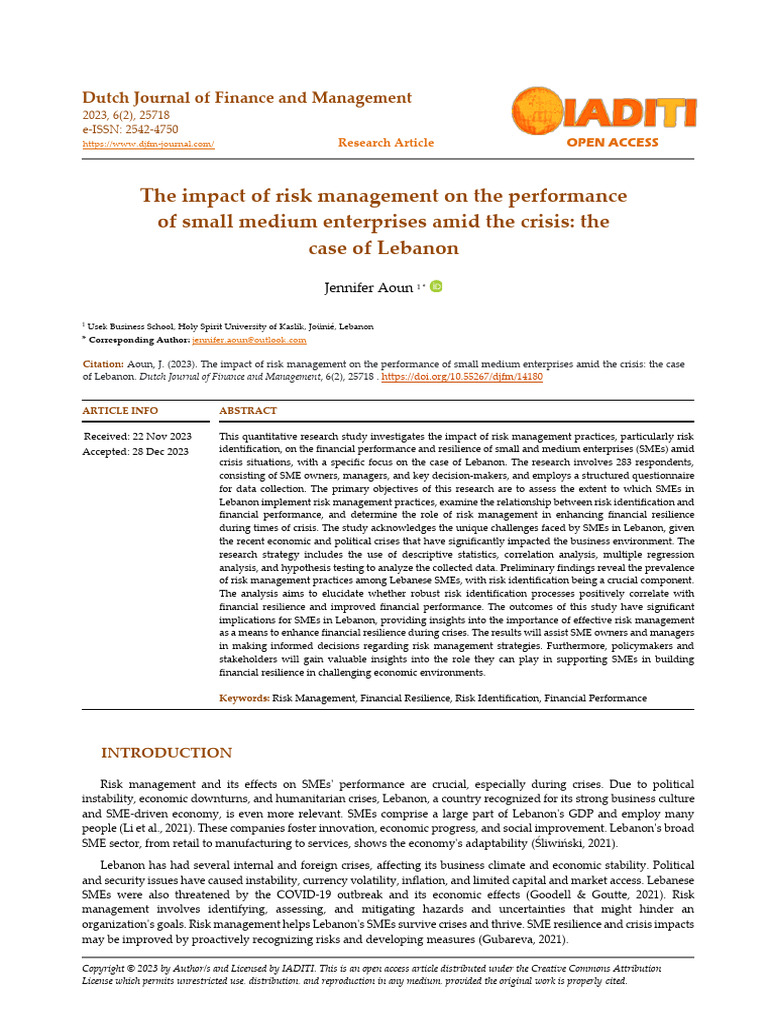 The Impact of Risk Management On The Performance of Small Medium ...