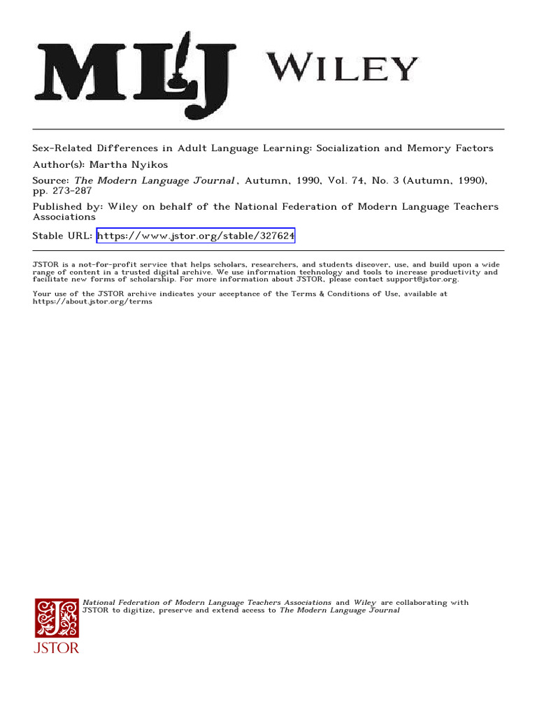 Gender Differences in Language Learning | PDF | Learning | Socialization