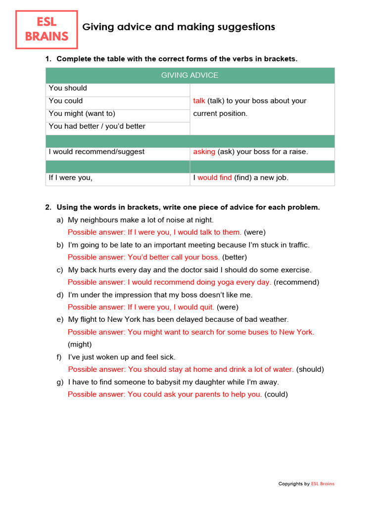 ESL Brains Giving Advice and Making Suggestions TV 1209 | PDF ... image.