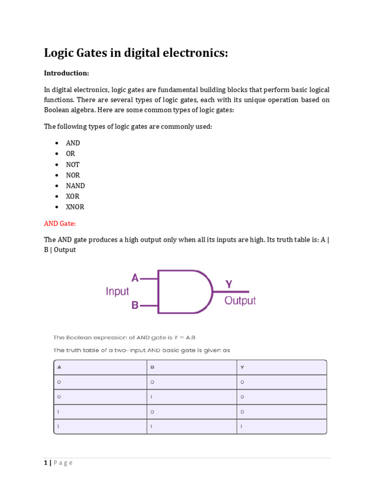Overview of Logic Gates in Electronics | PDF | Logic Gate | Digital ...